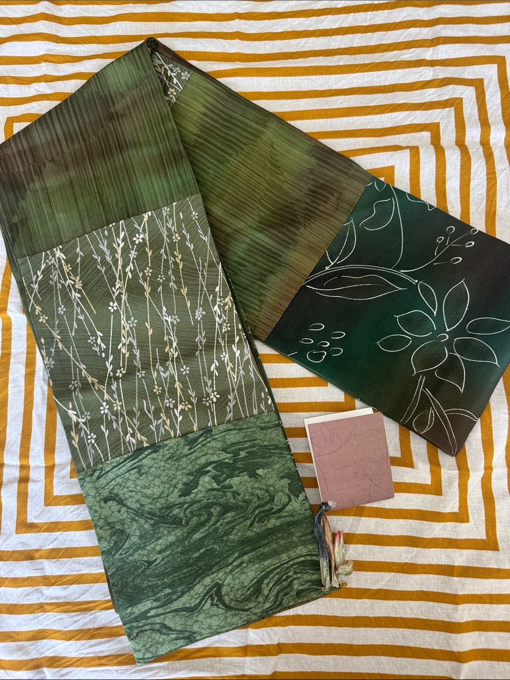 NWT SILK HOUSE DESIGNS Vintage Japanese Silk Patchwork Scarf Green Botanical